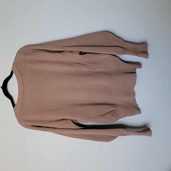 Free People Casual Allure Taupe Camel Brown Ribbed Oversized Sweater Top large - Picture 8 of 9